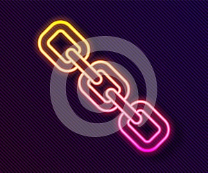 Glowing neon line Chain link icon isolated on black background. Link single. Hyperlink chain symbol. Vector