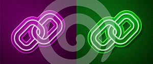 Glowing neon line Chain link icon isolated on purple and green background. Link single. Hyperlink chain symbol. Vector