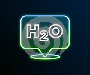 Glowing neon line Chemical formula for water drops H2O shaped icon isolated on black background. Colorful outline