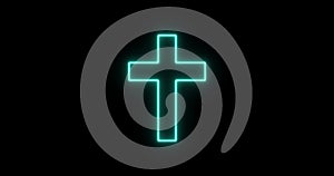 Glowing neon line Christian cross icon