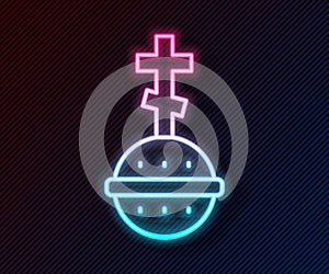 Glowing neon line Christian cross icon isolated on black background. Church cross. Vector