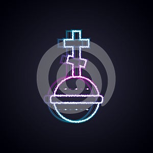 Glowing neon line Christian cross icon isolated on black background. Church cross. Vector