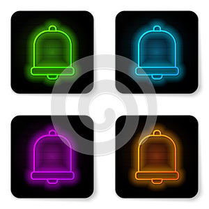 Glowing neon line Church bell icon isolated on white background. Alarm symbol, service bell, handbell sign, notification