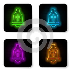 Glowing neon line Church bell icon isolated on white background. Alarm symbol, service bell, handbell sign, notification