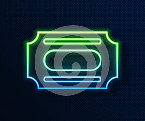 Glowing neon line Circus ticket icon isolated on blue background. Amusement park. Vector