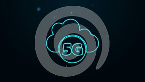 Glowing neon line Cloud 5G new wireless internet wifi connection icon isolated on black background. Global network high