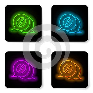 Glowing neon line Coffee and conversation icon isolated on white background. Coffee talk. Speech bubbles chat. Black