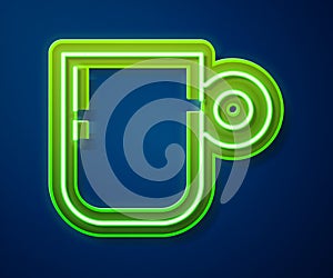 Glowing neon line Coffee cup icon isolated on blue background. Tea cup. Hot drink coffee. Vector