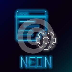 Glowing neon line Computer api interface icon isolated on black background. Application programming interface API