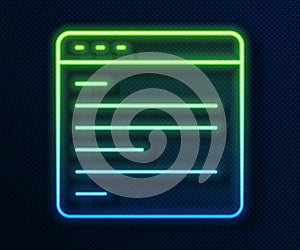 Glowing neon line Computer api interface icon isolated on blue background. Application programming interface API