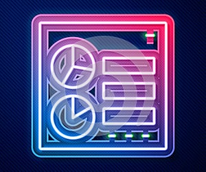 Glowing neon line Computer api interface icon isolated on blue background. Application programming interface API