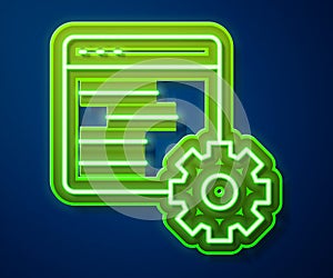 Glowing neon line Computer api interface icon isolated on blue background. Application programming interface API