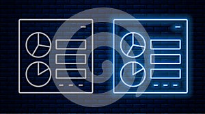 Glowing neon line Computer api interface icon isolated on brick wall background. Application programming interface API