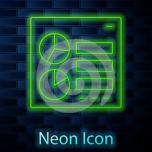 Glowing neon line Computer api interface icon isolated on brick wall background. Application programming interface API