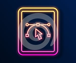 Glowing neon line Computer display with vector design program icon isolated on isolated on black background. Photo