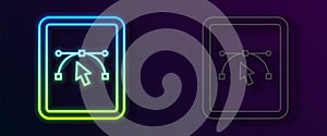 Glowing neon line Computer display with vector design program icon isolated on isolated on black background. Photo
