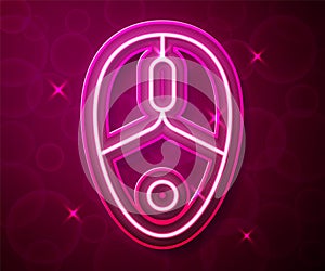 Glowing neon line Computer mouse gaming icon isolated on red background. Optical with wheel symbol. Vector