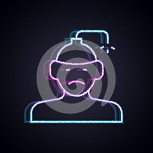 Glowing neon line Concussion, headache, dizziness, migraine icon isolated on black background. Vector