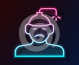 Glowing neon line Concussion, headache, dizziness, migraine icon isolated on black background. Vector