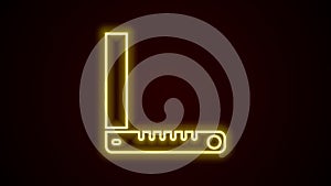 Glowing neon line Corner ruler icon isolated on black background. Setsquare, angle ruler, carpentry, measuring utensil