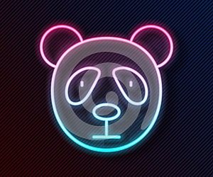 Glowing neon line Cute panda face icon isolated on black background. Animal symbol. Vector