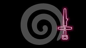 Glowing neon line Dagger icon isolated on black background. Knife icon. Sword with sharp blade. 4K Video motion graphic