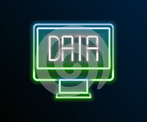 Glowing neon line Data analysis icon isolated on black background. Business data analysis process, statistics. Charts