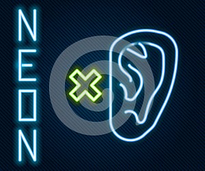 Glowing neon line Deafness icon isolated on black background. Deaf symbol. Hearing impairment. Colorful outline concept