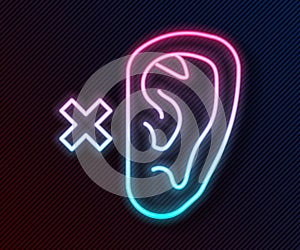 Glowing neon line Deafness icon isolated on black background. Deaf symbol. Hearing impairment. Vector