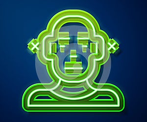 Glowing neon line Deafness icon isolated on blue background. Deaf symbol. Hearing impairment. Vector