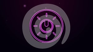 Glowing neon line Dial knob level technology settings icon isolated on purple background. Volume button, sound control
