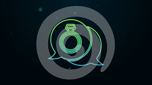 Glowing neon line Diamond engagement ring icon isolated on black background. 4K Video motion graphic animation