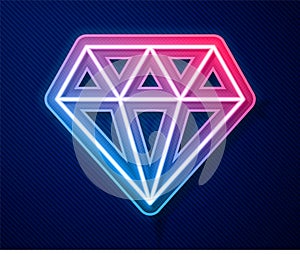 Glowing neon line Diamond icon isolated on blue background. Jewelry symbol. Gem stone. Vector