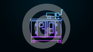 Glowing neon line Diesel power generator icon isolated on black background. Industrial and home immovable power