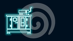 Glowing neon line Diesel power generator icon isolated on black background. Industrial and home immovable power