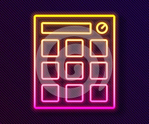 Glowing neon line Drum machine music producer equipment icon isolated on black background. Vector