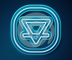 Glowing neon line Earth element of the symbol alchemy icon isolated on blue background. Basic mystic elements. Vector