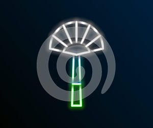 Glowing neon line Egyptian fan icon isolated on black background. Colorful outline concept. Vector