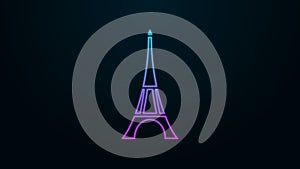 Glowing neon line Eiffel tower icon isolated on black background. France Paris landmark symbol. 4K Video motion graphic
