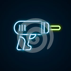 Glowing neon line Electric drill machine icon isolated on black background. Repair tool. Colorful outline concept