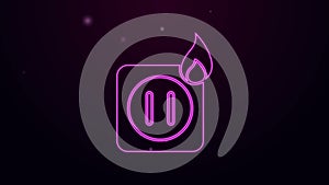 Glowing neon line Electric wiring of socket in fire icon isolated on purple background. Electrical safety concept. Plug