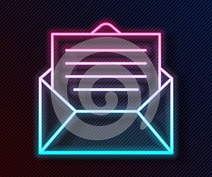 Glowing neon line Envelope icon isolated on black background. Email message letter symbol. Vector Illustration