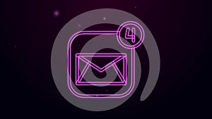 Glowing neon line Envelope icon isolated on black background. Received message concept. New, email incoming message, sms