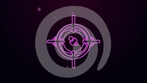 Glowing neon line Eye scan icon isolated on purple background. Scanning eye. Security check symbol. Cyber eye sign. 4K