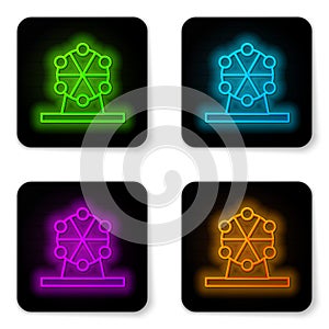 Glowing neon line Ferris wheel icon isolated on white background. Amusement park. Childrens entertainment playground