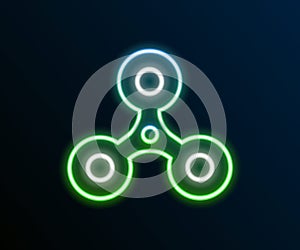 Glowing neon line Fidget spinner icon isolated on black background. Stress relieving toy. Trendy hand spinner. Colorful