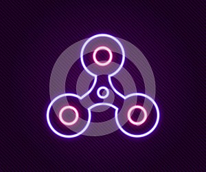 Glowing neon line Fidget spinner icon isolated on black background. Stress relieving toy. Trendy hand spinner. Colorful