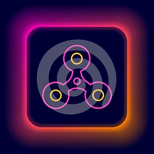 Glowing neon line Fidget spinner icon isolated on black background. Stress relieving toy. Trendy hand spinner. Colorful