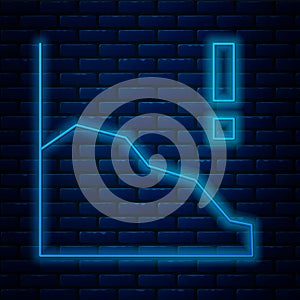 Glowing neon line Financial growth decrease icon isolated on brick wall background. Increasing revenue. Vector