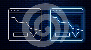 Glowing neon line Financial growth decrease icon isolated on brick wall background. Increasing revenue. Vector